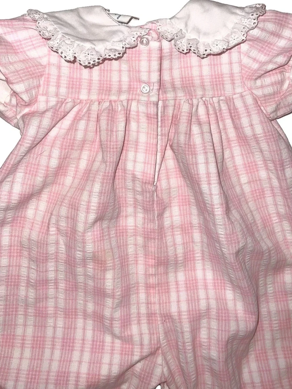 Vintage Baby Girl Plaid Ruffled One Piece Jumpsuit 3 Months
